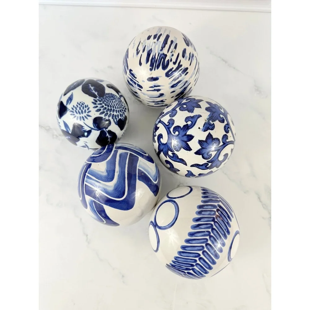 Set of 5 Hand Painted Blue and White Ceramic Chinoiserie 4